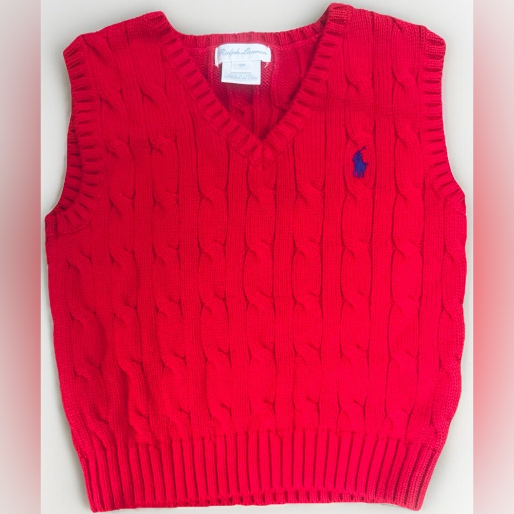 Ralph Lauren red V-Neck Pullover Cable Knit Sweater Vest Size 18 Months NWOT